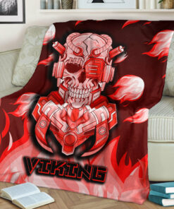 Viking Blanket Viking 3D Warrior Robo Fire Red Pattern Sherpa Fleece Blanket Gifts for Viking Lovers