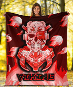Viking Blanket Viking 3D Warrior Robo Fire Red Pattern Sherpa Fleece Blanket Gifts for Viking Lovers