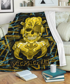 Viking Blanket Viking 3D Warrior Robo Gold Pattern Sherpa Fleece Blanket Gifts for Viking Lovers