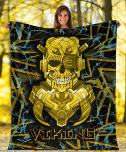 Viking Blanket Viking 3D Warrior Robo Gold Pattern Sherpa Fleece Blanket Gifts for Viking Lovers