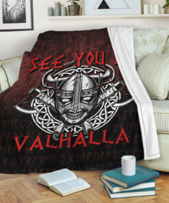 Viking Blanket Viking Axe Norse Warrior See You In Valhalla Sherpa Fleece Blanket Gifts for Viking Lovers