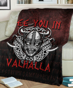 Viking Blanket Viking Axe Norse Warrior See You In Valhalla Sherpa Fleece Blanket Gifts for Viking Lovers