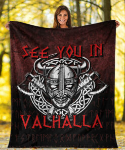 Viking Blanket Viking Axe Norse Warrior See You In Valhalla Sherpa Fleece Blanket Gifts for Viking Lovers