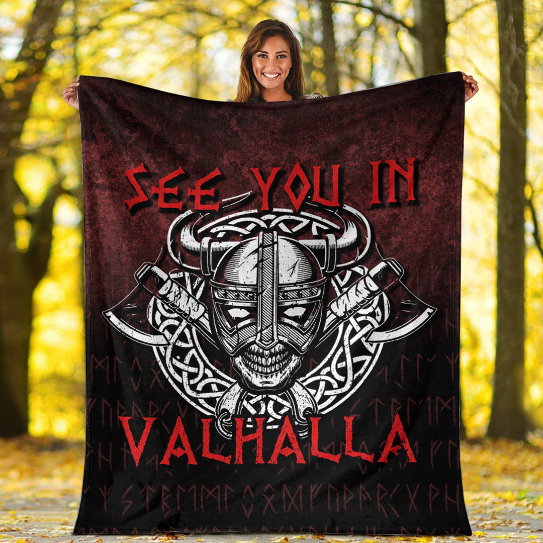 Viking Blanket Viking Axe Norse Warrior See You In Valhalla Sherpa Fleece Blanket Gifts for Viking Lovers