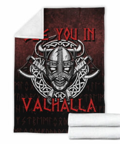 Viking Blanket Viking Axe Norse Warrior See You In Valhalla Sherpa Fleece Blanket Gifts for Viking Lovers