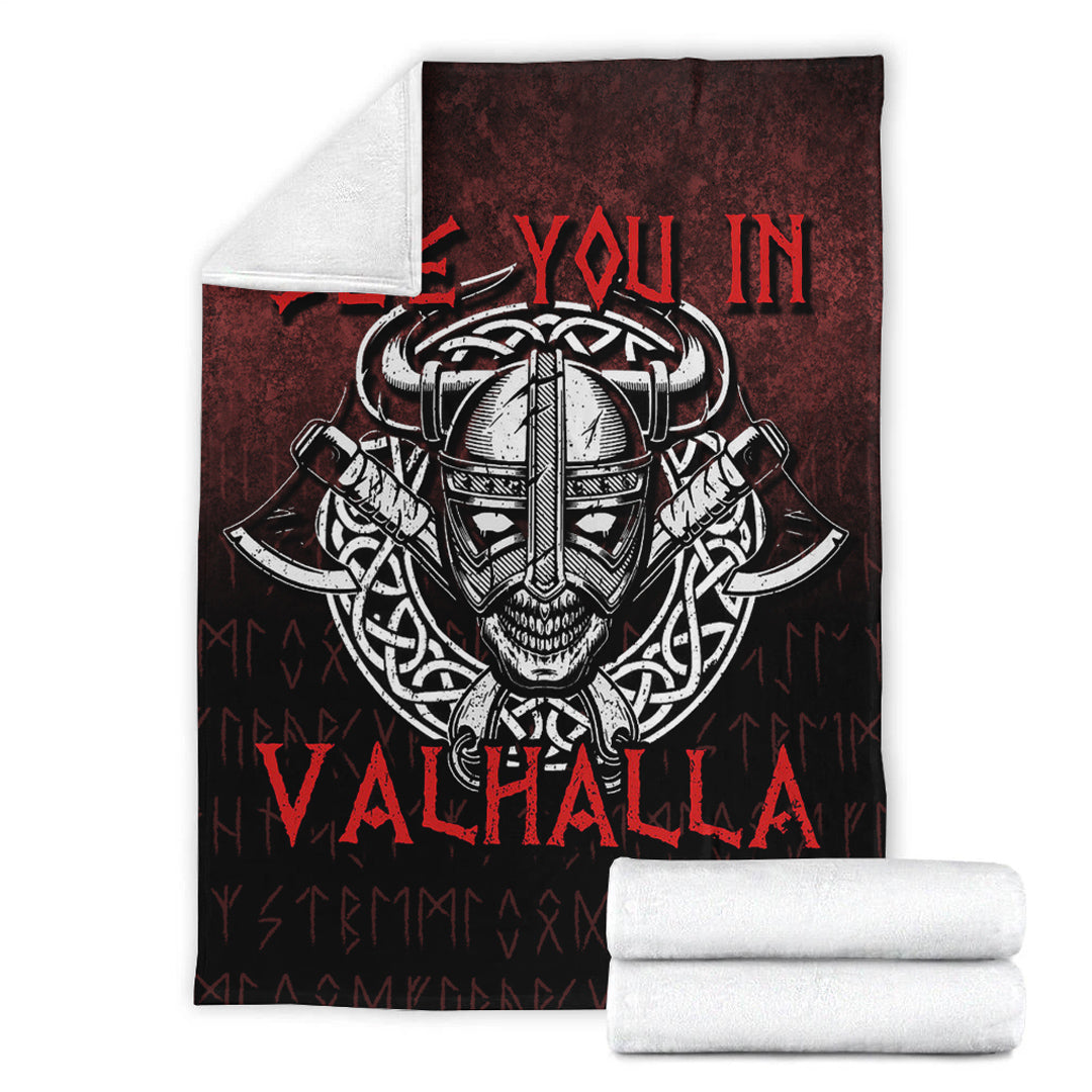 Viking Blanket Viking Axe Norse Warrior See You In Valhalla Sherpa Fleece Blanket Gifts for Viking Lovers