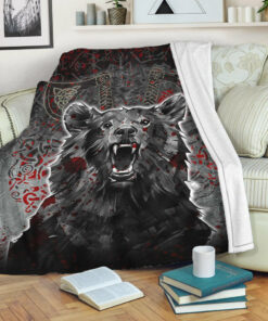 Viking Blanket Viking Berserker Bear Blood Sherpa Fleece Blanket Gifts for Viking Lovers