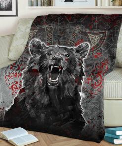 Viking Blanket Viking Berserker Bear Blood Sherpa Fleece Blanket Gifts for Viking Lovers