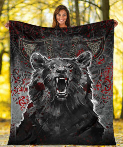 Viking Blanket Viking Berserker Bear Blood Sherpa Fleece Blanket Gifts for Viking Lovers