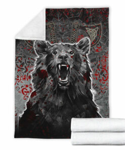 Viking Blanket Viking Berserker Bear Blood Sherpa Fleece Blanket Gifts for Viking Lovers