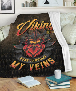 Viking Blanket Viking Blood Run Through My Veins Sherpa Fleece Blanket