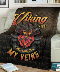 Viking Blanket Viking Blood Run Through My Veins Sherpa Fleece Blanket