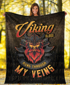 Viking Blanket Viking Blood Run Through My Veins Sherpa Fleece Blanket