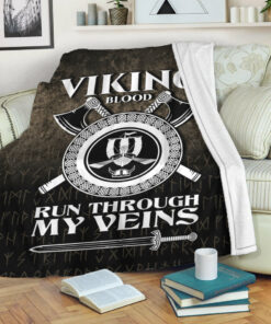Viking Blanket Viking Blood Run Through My Veins Sherpa Fleece Blanket Gifts for Viking Lovers