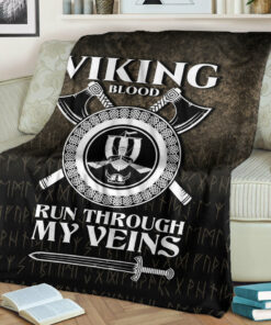 Viking Blanket Viking Blood Run Through My Veins Sherpa Fleece Blanket Gifts for Viking Lovers