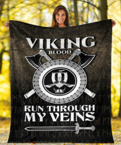 Viking Blanket Viking Blood Run Through My Veins Sherpa Fleece Blanket Gifts for Viking Lovers