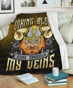Viking Blanket Viking Blood Runs Through My Veins Sherpa Fleece Blanket Gifts for Viking Lovers