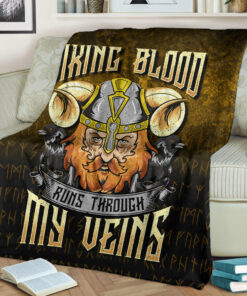Viking Blanket Viking Blood Runs Through My Veins Sherpa Fleece Blanket Gifts for Viking Lovers