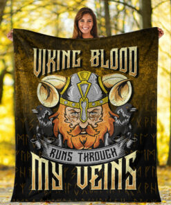 Viking Blanket Viking Blood Runs Through My Veins Sherpa Fleece Blanket Gifts for Viking Lovers