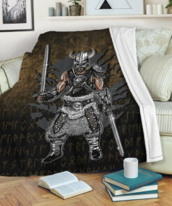 Viking Blanket Viking Dark Warrior Sherpa Fleece Blanket Gifts for Viking Lovers