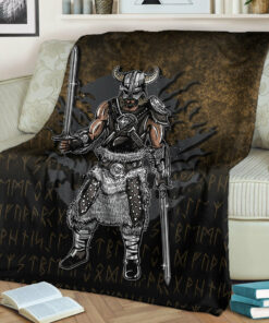Viking Blanket Viking Dark Warrior Sherpa Fleece Blanket Gifts for Viking Lovers