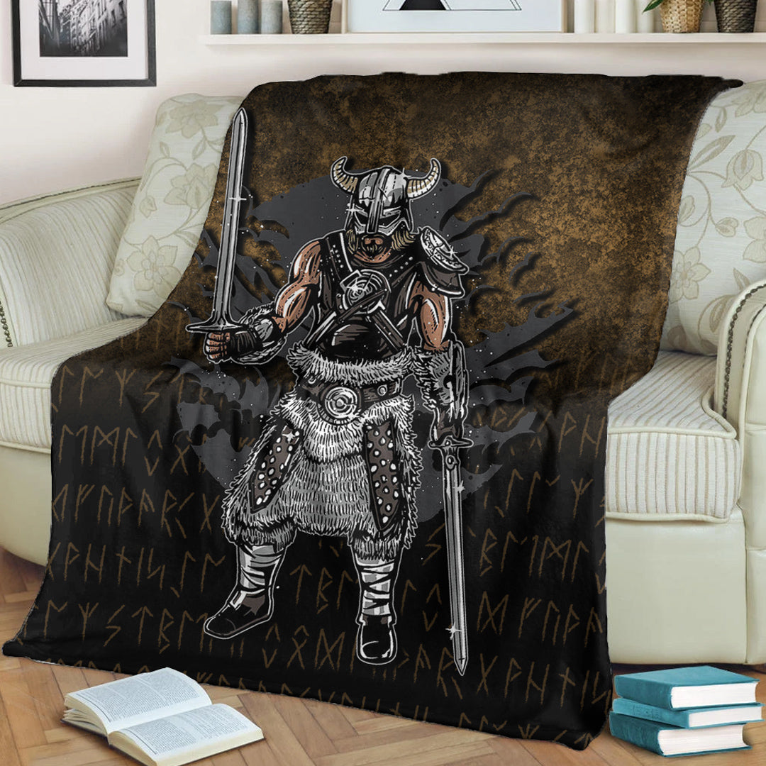 Viking Blanket Viking Dark Warrior Sherpa Fleece Blanket Gifts for Viking Lovers