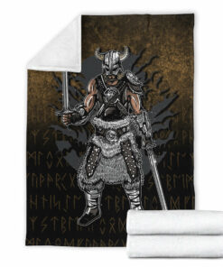 Viking Blanket Viking Dark Warrior Sherpa Fleece Blanket Gifts for Viking Lovers