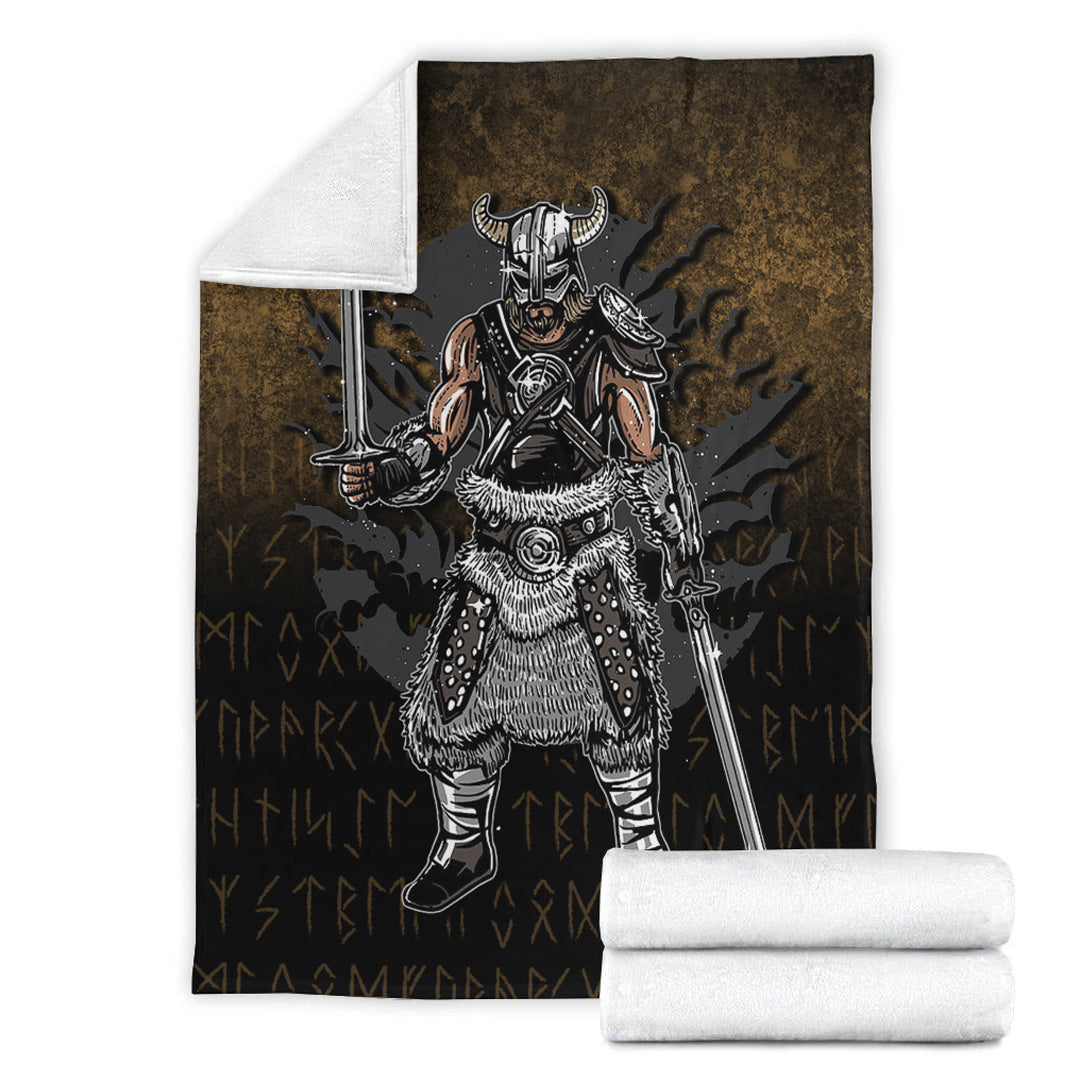 Viking Blanket Viking Dark Warrior Sherpa Fleece Blanket Gifts for Viking Lovers