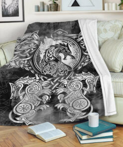 Viking Blanket Viking Dragon and Wolf Tattoo Sherpa Fleece Blanket Gifts for Viking Lovers