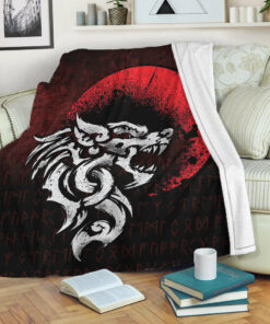 Viking Blanket Viking Fenrir Monstrous Wolf Norse Sherpa Fleece Blanket Gifts for Viking Lovers