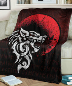 Viking Blanket Viking Fenrir Monstrous Wolf Norse Sherpa Fleece Blanket Gifts for Viking Lovers