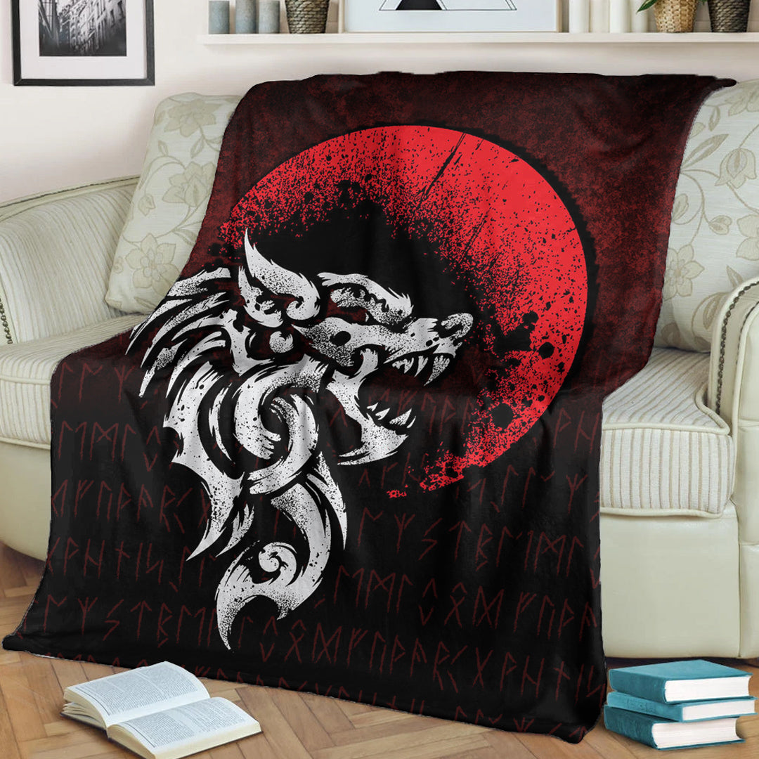Viking Blanket Viking Fenrir Monstrous Wolf Norse Sherpa Fleece Blanket Gifts for Viking Lovers