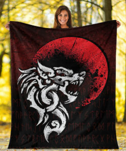 Viking Blanket Viking Fenrir Monstrous Wolf Norse Sherpa Fleece Blanket Gifts for Viking Lovers