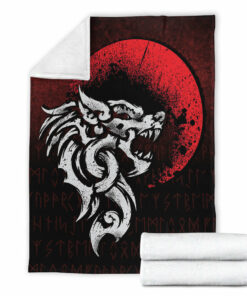 Viking Blanket Viking Fenrir Monstrous Wolf Norse Sherpa Fleece Blanket Gifts for Viking Lovers