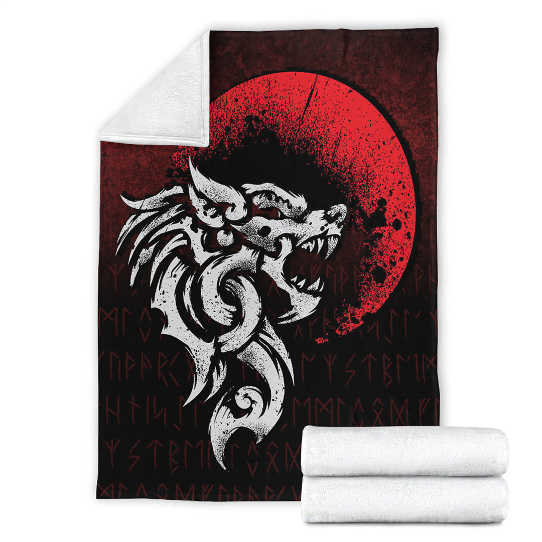 Viking Blanket Viking Fenrir Monstrous Wolf Norse Sherpa Fleece Blanket Gifts for Viking Lovers