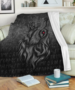 Viking Blanket Viking Fenrir Wolf Howls To The Gods Sherpa Fleece Blanket Gifts for Viking Lovers
