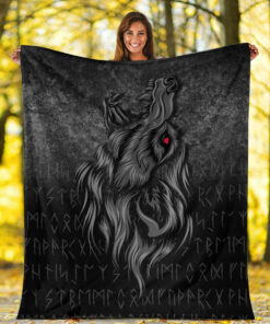 Viking Blanket Viking Fenrir Wolf Howls To The Gods Sherpa Fleece Blanket Gifts for Viking Lovers