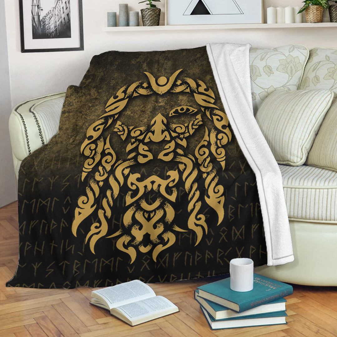 Viking Blanket Viking God Odin Allfather In Asgard Raven God Gold Version Sherpa Fleece Blanket Gifts for Viking Lovers