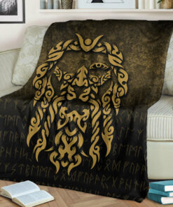 Viking Blanket Viking God Odin Allfather In Asgard Raven God Gold Version Sherpa Fleece Blanket Gifts for Viking Lovers