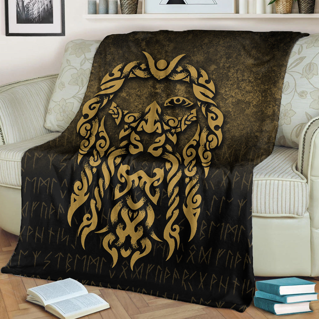 Viking Blanket Viking God Odin Allfather In Asgard Raven God Gold Version Sherpa Fleece Blanket Gifts for Viking Lovers