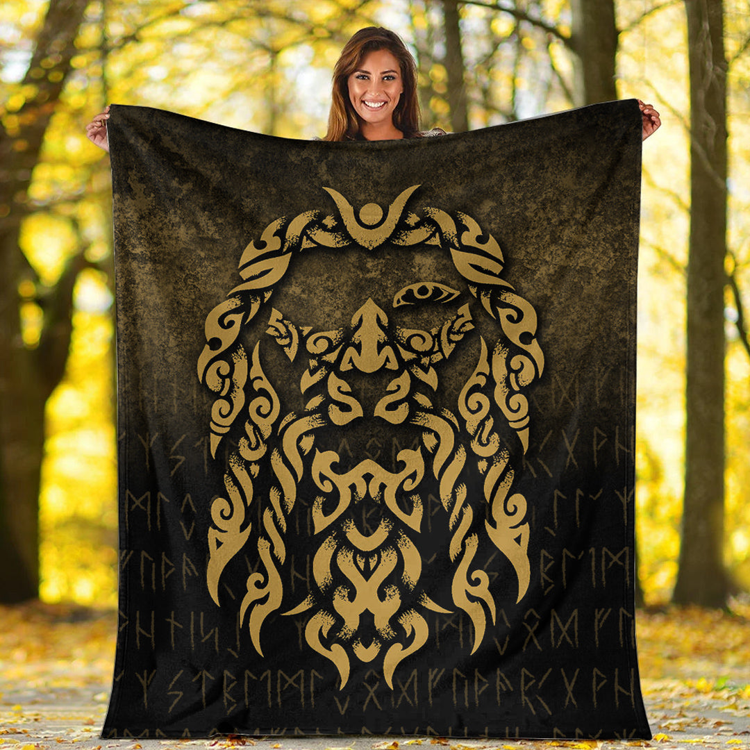 Viking Blanket Viking God Odin Allfather In Asgard Raven God Gold Version Sherpa Fleece Blanket Gifts for Viking Lovers