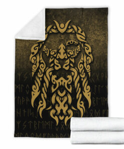Viking Blanket Viking God Odin Allfather In Asgard Raven God Gold Version Sherpa Fleece Blanket Gifts for Viking Lovers