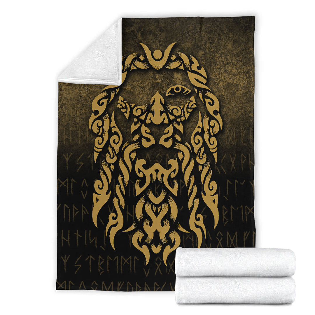 Viking Blanket Viking God Odin Allfather In Asgard Raven God Gold Version Sherpa Fleece Blanket Gifts for Viking Lovers