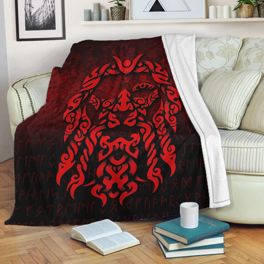 Viking Blanket Viking God Odin Allfather In Asgard Raven God Red Version Sherpa Fleece Blanket Gifts for Viking Lovers