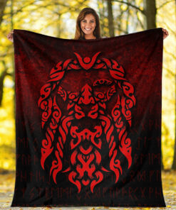 Viking Blanket Viking God Odin Allfather In Asgard Raven God Red Version Sherpa Fleece Blanket Gifts for Viking Lovers