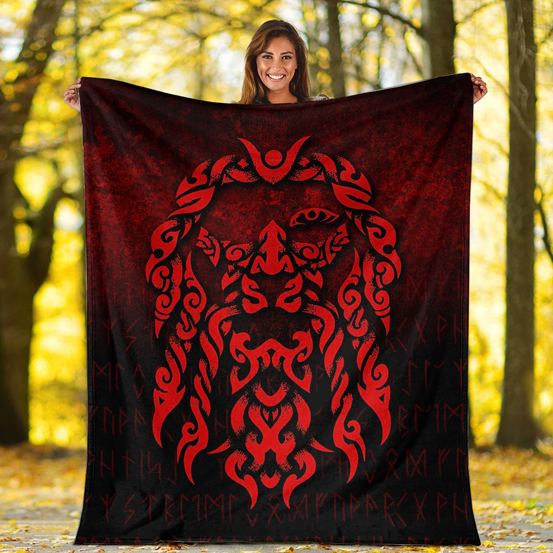 Viking Blanket Viking God Odin Allfather In Asgard Raven God Red Version Sherpa Fleece Blanket Gifts for Viking Lovers