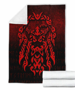 Viking Blanket Viking God Odin Allfather In Asgard Raven God Red Version Sherpa Fleece Blanket Gifts for Viking Lovers