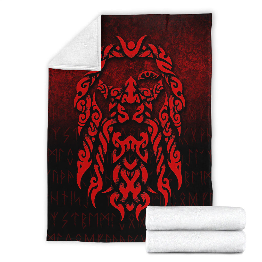Viking Blanket Viking God Odin Allfather In Asgard Raven God Red Version Sherpa Fleece Blanket Gifts for Viking Lovers