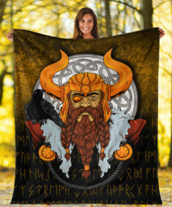 Viking Blanket Viking God Odin Raven Sherpa Fleece Blanket Gifts for Viking Lovers