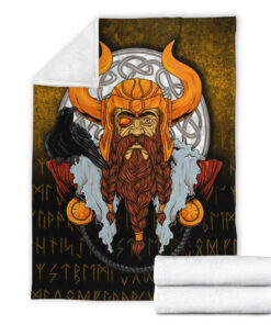 Viking Blanket Viking God Odin Raven Sherpa Fleece Blanket Gifts for Viking Lovers